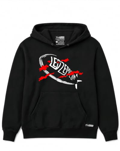 VINY WOODY Grupo Britanico Sudadera con Capucha Unisex Zeppelin, Negro, Manga Larga, Algodón, Estilo Casual Blues Rock