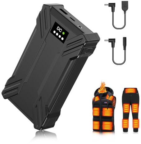 7.4V Heated Vest Battery Pack, 30000mAh Large Capacity Portable Charger, Battery Pack for Heated Vest with LED Display, Rechargeable Power Bank with DC/USB/Type-C Output for Heated Jackets