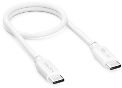 deleyCON 0,30m USB-C Kabel PD3.0 100W Schnellladekabel - Weiß | Kurzes 30cm, Ladekabel für iPhone 17/16/15 Pro Max Air, Galaxy S26/S25/S24/S23/S22, Pixel, iPad, MacBook, PS5