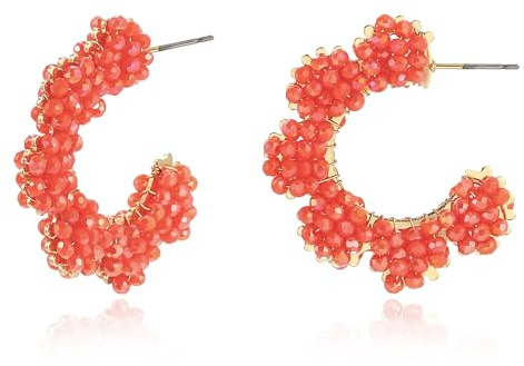 Bunte Perlen Creolen Damen C-förmige Boho Ohrringe Handgemacht Optik Leichte Sommer Statement Ohrringe Hypoallergen Schmuck Geschenk