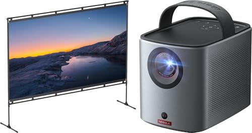 NEBLUA Mars 3 Air Mini Beamer mit 100 Zoll Beamer Leinwand mit Stativ , 1080p, mit Google TV, Smart, WLAN Projektor, Tragbarer Projektor mit 400 ANSI-Lumen, Dolby Digital, 2*8W, 150-Zoll Bild, Integri