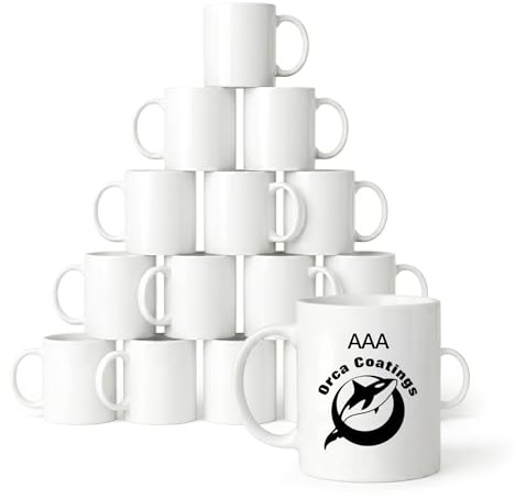 BGExpress Blank Sublimation Mugs White 11oz - 36 Pack Wholesale White Ceramic Sublimation Coffee Mugs with Black Orca AAA Coating for Heat Press Transfer Printing