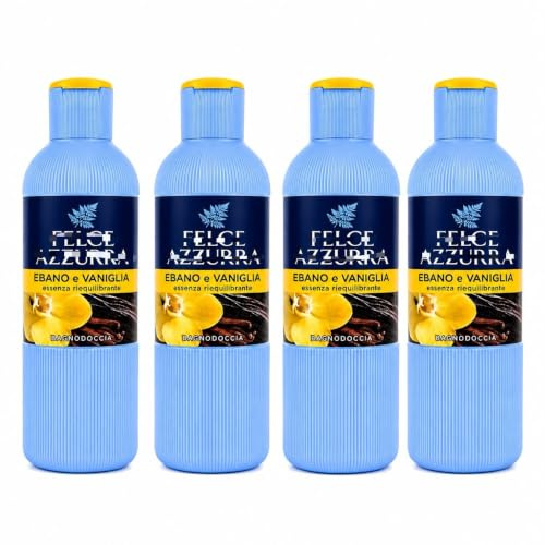 Bagnodoccia Ebano e Vaniglia, Docciaschiuma Profumato con Essenza Riequilibrante, Detergente Delicato per Corpo, Fragranza Calda e Avvolgente, Uso Quotidiano - 4 Unita da 650ml