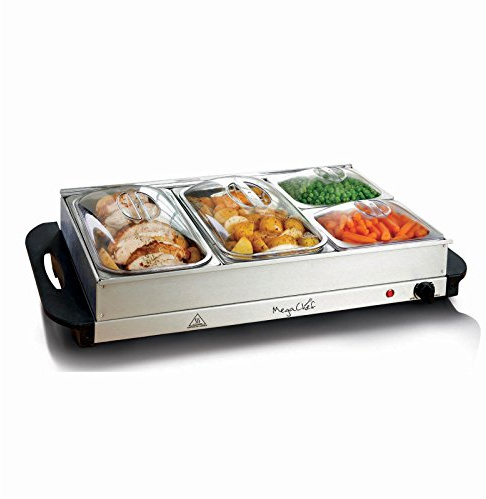 MegaChef Buffet Server & Food Warmer with 4 Removable Sectional Trays, Heated Warming Tray and Removable Tray Frame