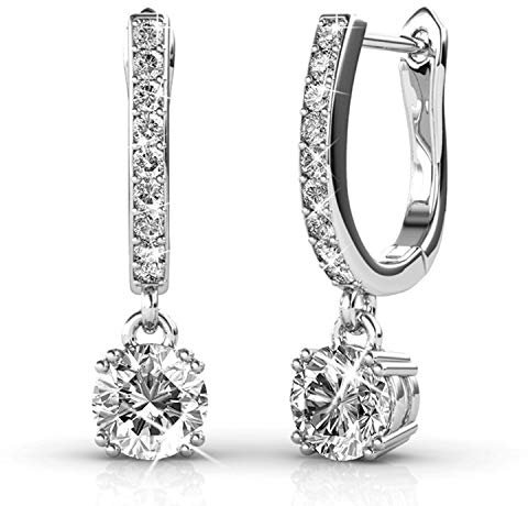 LILOVE Hoop Loop Earrings 925 Sterling Silver with Element Crystal Sparking Jewellery for Mother/Women Girl/Partner & Wife