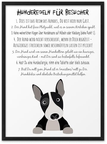 HUNDE HAUSORDNUNG | ABOUKI Kunstdruck | Geschenk für Hundebesitzer Hundeliebhaber Hundefans Hunde Poster Bild Wandbild Dekoration Lustig Witzig Schilder | DIN A4, A3 / Rahmen optional
