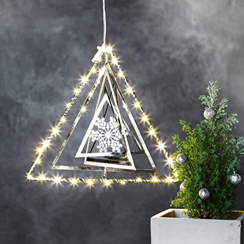 hellum Funkelndes Metallobjekt Dreieck mit LED Lichterkette, 30 warmweiße LEDs, 20x17cm, batteriebetrieben, 50cm lange transparente Zuleitung 523010