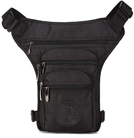 Xieben Nylon Drop Beinbeutel für Herren Frauen Motorrad Bike Hip Bum Gürtel Taille Gürteltasche Bauchtasche Reise Outdoor Camping Taktische Wandern Radfahren Crossbody Umhängetasche Black
