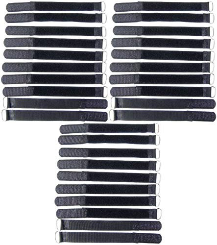 30x 16 cm x 16 mm wiederverschließbare Klett-Kabelbinder SCHWARZ mit Metall-Öse - Kabel-Klettband 160 mm wiederverwendbar