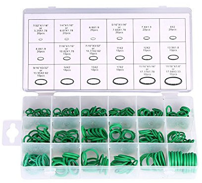 270pcs Herramientas de junta tórica de 18 sizes, Reemplazo de camiones de automóviles Aire acondicionado Reemplazo de herramientas de juntas tóricas verdes Juego de aros tóricos