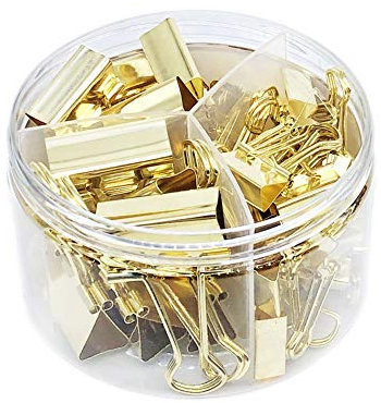 Gold Binder Clips Paper Clamps, Assorted Sizes Set (Small, Medium, Large) for Office School and Home Supplies,Gold