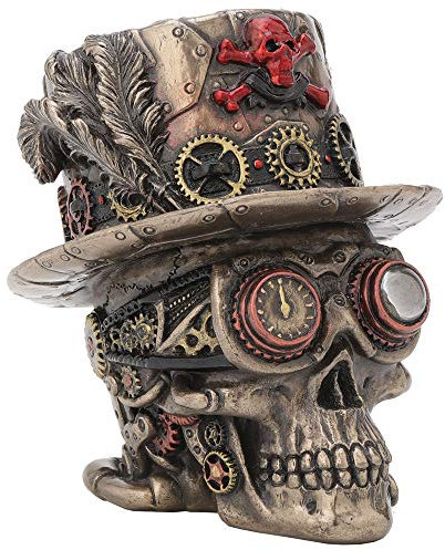 Nemesis Now Steampunk-Uhrwerk, Baron-Totenkopf-Figur, Bronze, 11 cm