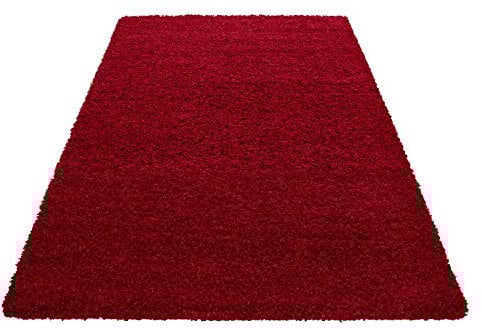 Exquisiter Hochflor-Teppich - Weich, Flauschig und Pflegeleicht, Rundes Design für EIN Gemütliches Wohnzimmer Ambiente, Premium Shaggy Flokati Teppich, Größe:100 x 200 cm, Farbe:Rot