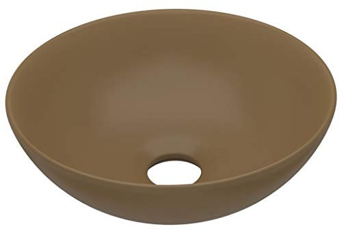 vidaXL Waschbecken mit Abflussloch Waschschale Aufsatzwaschbecken Waschtisch Waschplatz Handwaschbecken Badezimmer Keramik Mattcreme Rund
