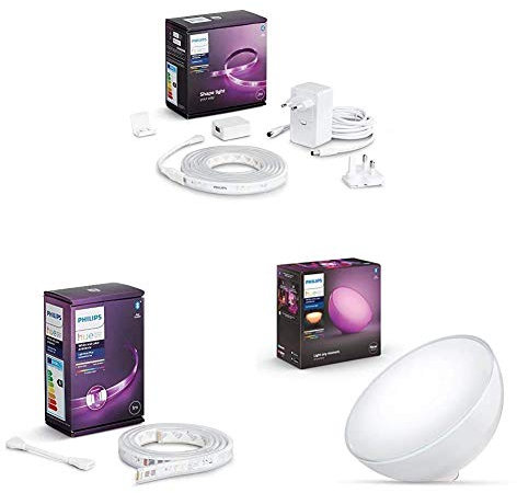 Philips Hue White and Color Lightstrip, Kit Base Striscia LED Smart da 2m + Estensione da 1m + Philips Hue Go, Lampada Portatile Smart, con Bluetooth