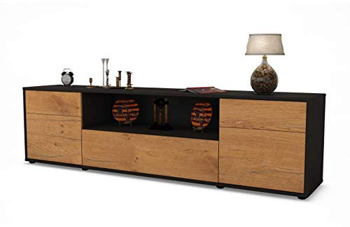Stil.Zeit Lowboard Berhardt, Korpus anthrazit matt, Front Holz-Design Eiche (180x49x35cm) Push-to-Open Technik & Leichtlaufschienen