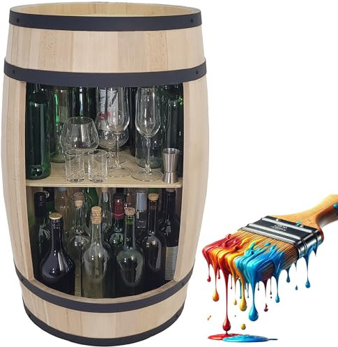 weeco Kommode Vintage - Industriestil Fassbar 82cm- Whisky Bar 80cm - Holzfass - Sideboard Vintage- Wein Tisch für männer Geschenke Hausebar deko Wohnzimmer. Fassbier