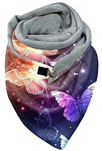 Lazzboy Schals Damen Dreiecksschal Schmetterling Druck Soft Button Wrap Warme Schal Dreieck Shawl Groß Elegant Wickelschal Mit Knopf Lässig Herbst Winter Halstücher Poncho Weicher (D)