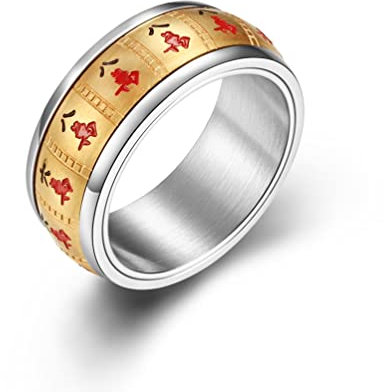 Whoiy Trauringe Titan Carbon, Angstzustände Ring Edelstahl Gold Chinesischer Mahjong Drehbarer Angstring für Männer 60 (19.1) Kostenlos Gravieren