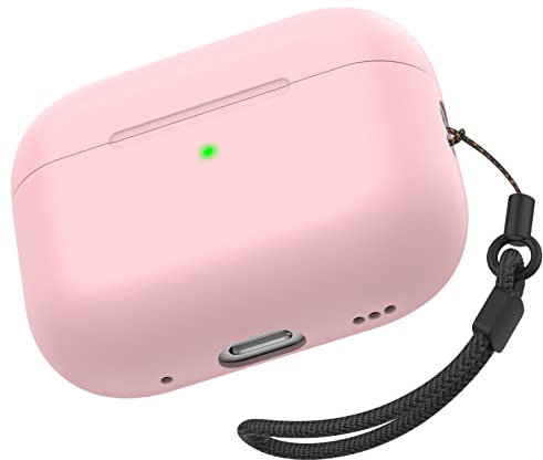 TRONWIN Airpods Pro 2 Custodia protettiva in silicone e skin con cinturino da polso per Airpods Pro 2022 [Ricarica senza fili] [Front-LED visibile] per Apple Airpods Pro 2nd Generation (Rosa)