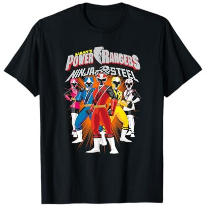 Power Rangers Power Rangers Ninja Steel Team Lineup T-Shirt Schwarz Cartoon Kurzarm Klein Unisex Kinder