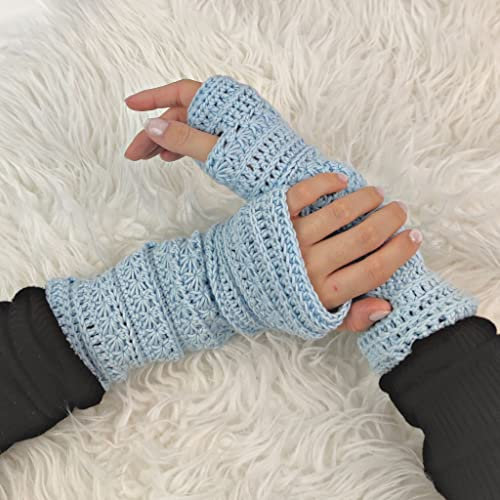 myboshi Häkelset Stulpen Annabell, inkl No.2 Wolle, Häkelnadel, Anleitung, original Label in Lederoptik, 85% Baumwolle, 15% Kapok Blau mit Häkelnadel