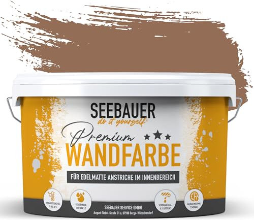 SEEBAUER diy Wandfarbe Braun 2,5L für Innen (No. 606 Hazel Eyes) Edelmatte dunkelbraune Innenfarbe - Brauntöne sehr hohe Deckkraft - Matt, Abwaschbar und Tropffrei
