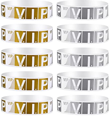 Sibba 200 x Eintrittsbänder Armbänder Armband Abzeichen vip Wasserdichte Papierarmbänder Farbige Eintritt Festivals Party Events Arm Hand Etiketten Halter Stempel Strap Büro Schulbedarf (Gold/Silber)