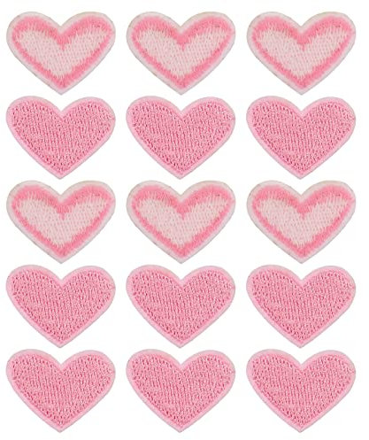 sourcing map Heart Shaped Iron on Patches Pink Embroidered Sew on Love Applique Patches for Clothing Jackets Backpack Shoes Repairing Decorations Pack of 15