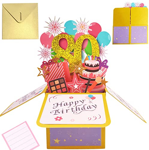Geburtstagskarte 80 Pop Up Karte Geburtstag Grußkarte 3D Geburtstagskarten | mit Umschlag für Frau Mann Mütter Mädchen Freunde Romantik Geschenk-Karte (A 80)