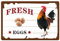 CREATCABIN Hahn Frische Eier Bauernhaus Metalldose Sünde Lustig Bauernhof Lustiges Poster Schilder Mit Zitaten Retro-Teller Huhn Tiere Wandbehang Kunstdekoration Für Zuhause Wohnzimmer 20x30cm