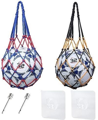PFLYPF 2 sacchetti a rete per palla, con 2 spilli e 2 ganci, borsa in corda intrecciata portatile per palla, borsa a rete intrecciata, grande borsa da tennis