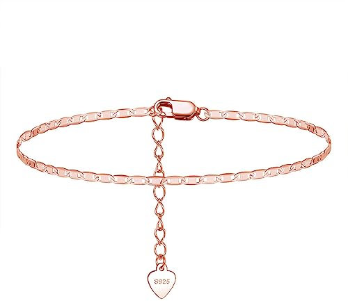 Cangall Silber Fußketten für Damen, 925 Sterling Silber Fußkettchen Armband, Sommer Barfuß Strand Fußspange, 20+6cm Verstellbar Rose Gold Fußkette am Fußgelenk, Fashion Fußbändchen Knöchel-Kette