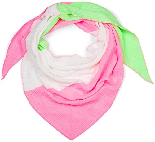 styleBREAKER Damen Musselin Dreieckstuch 3-farbig | Pastell Schal aus Baumwolle für Frühling & Sommer | Leichtes Dreieckstuch aus Musselin Stoff | Made in Italy, Farbe:Neonpink-Neongrün-Weiß
