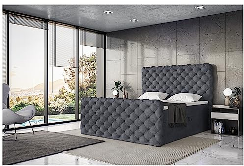 MEBLINI King Boxspringbett mit Bettkasten - Gepolstert Doppelbett mit Matratze und Topper - Polsterbett mit Stauraum - Bett mit Kopfteil - Stauraumbett - Duke - 200x200 - H3/Dunkelgrau Samt