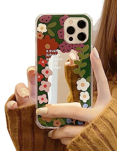 NOGRAX Txbkflower Coque pour iPhone 13 Pro avec miroir de maquillage pour iPhone 13 11 12 14 Pro Max X Xs Xr 7 8 Plus Coque souple de protection d'appareil photo pour iPhone 8 Plus