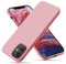 CALOOP Slim-Fit for iPhone 12/12 Pro Case,Skin Soft Liquid Silicone,Sturdy Hard Frame Shockproof Cover with Anti-Scratch Microfiber Lining,Full Protection for Screen and Lens,6.1 inch,Pastel Pink