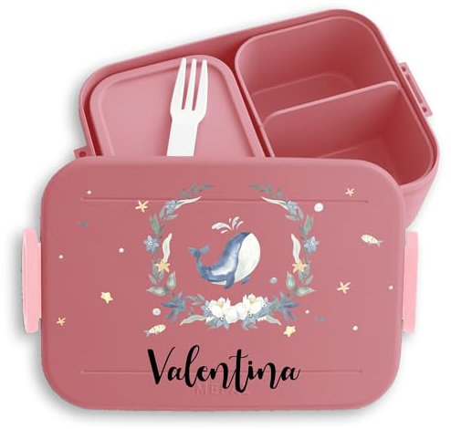 Kinder Bento Box Midi Lunchbox für Mepal Bentobox - Brotbox süßer Wal Jausenbox Wale Vesperbox Walfisch Geschenk Whale I - 900 ml - Rosa - ocean brotdose personalisierte fisch brotzeitbox