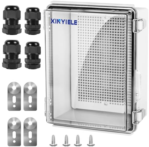 XINYIELE Waterproof Outdoor Project ABS Plastic Junction Box IP67 Weatherproof Dustproof Enclosure with Hinged Cover, Mounting Plate,Wall Brackets for Power Project (Clear,8.7X6.7X4.5)