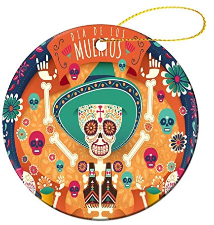 Weihnachtsbaumanhänger Glücklicher Tag Der Toten Poster Hängende Ornamente Weihnachtsbaum Ornament Ornamente Für Weihnachtsbaum 7.3Cm