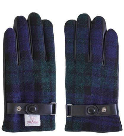 TAILORMAP Harris Tweed Winter Warm Touchscreen Warm Fahren Lammfell Leder Handschuhe, Blau, X-Large