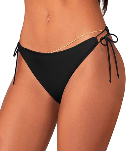Coloquin Bikiniunderdelar för kvinnor badbyxor sidoslips låg midja baddräkt badbotten, 01a Svart Bikini Byxor, M