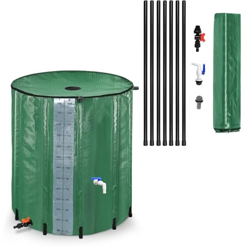 YUENFONG Serbatoio per acqua piovana, 198 galloni, 750 l, pieghevole, con indicatore di scala, serbatoio dell'acqua piovana in PVC con valvola di scarico ABS, verde scuro
