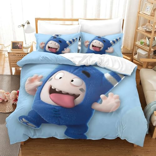 BYTUGI Bettwäsche Bettbezug-Set Oddbods 3D Animation Serie Print Mit Reißverschluss,Oddbods Motiv Bettbezüge Set Microfaser Super King（260x220cm）