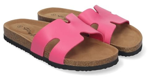 84828 Sandalia Planas para Mujer con Piso Bio, Comodas y Elegantes con Detalles en la Pala, Planta Anatomica, Ideales para Primavera Verano Fucsia Talla 40
