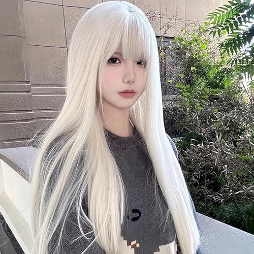 Perücke Für Frauen Mit Langem Glattem Haar, Mittlerem Und Langem Haar, Vollem Haarband, Milchig Blond, 60 Cm