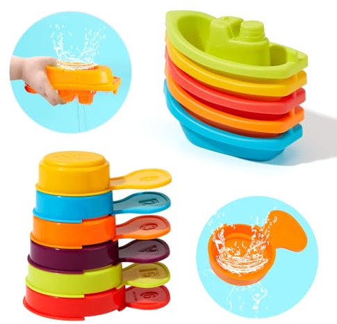 Baby Bath Toys for 1 2 3 4 Year Olds Toddler Kids - 11PCS Mould Free Water Play Swimming Pool Toys No Mould Stackable Boats and Spoons shower toys for Boys Girls