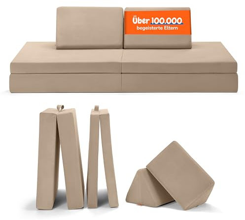 Funzy Spielsofa für Kinder - Das Original für kreatives Spielen, Modulare Spielcouch, Waschbarer Bezug, Robust und Langlebig, TÜV und Oeko-TEX 100 Zertifiziert mit 3 Jahren Garantie, Erdnuss Beige