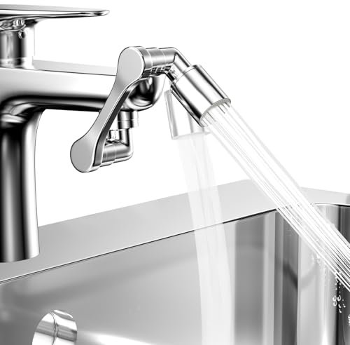 Ghazpmuk Robinet à Rallonge Rotatif Multifonctionnel, Aérateur de Robinet, Mousseur Robinet de Rallonge Pivotant à 1080°, Extension Robinet Avec 2 Modes de Pulvérisation, pour Cuisine Salle de Bain