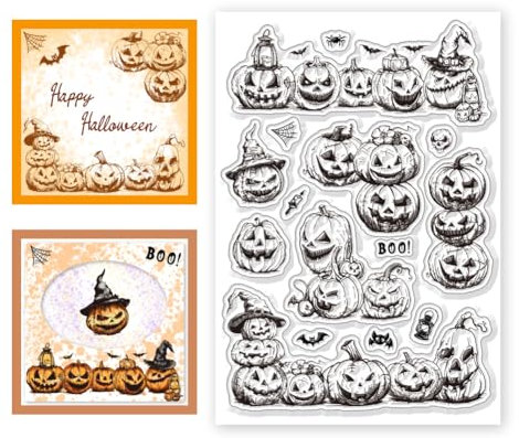 CHGCRAFT Kürbis Eckrahmen Transparente Stempel Halloween Kürbis Transparente Silikonstempel Für Selbstgemachte Scrapbooking Karten Zum Gestalten von Fotoalben Dekorativ
